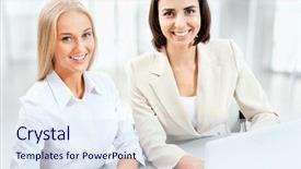  Presentation with men and women working in harmony - Colorful slide deck enhanced with job appraisal - two pretty business women working backdrop and a sky blue colored foreground