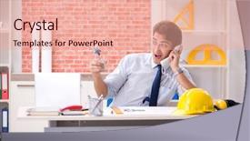  Presentation with cost saving construction - Audience pleasing theme consisting of project award - construction supervisor working on blueprints backdrop and a coral colored foreground