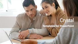  Presentation with broken home upset couple - Presentation theme enhanced with project buy - couple meeting architect for future background and a violet colored foreground