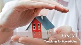  Presentation with project - Slide deck having project buy - hands presenting a small model background and a coral colored foreground