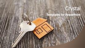  Presentation with house key - PPT theme featuring project buy - key with trinket in shape background and a gray colored foreground