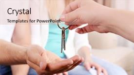  Presentation with real estate prices - Beautiful PPT layouts featuring project buy - real estate agent giving keys backdrop and a lemonade colored foreground