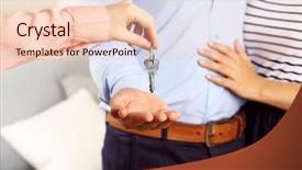  Presentation with real estate - Cool new slide deck with project buy - real estate agent giving keys backdrop and a lemonade colored foreground