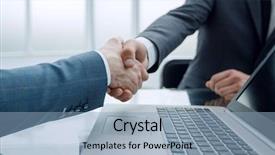  Presentation with shaking hands - Audience pleasing PPT theme consisting of project closure - close up business people shaking backdrop and a light blue colored foreground