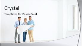  Presentation with customers - Audience pleasing slides consisting of project cost - real estate broker showing customers backdrop and a sky blue colored foreground