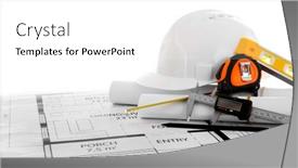  Presentation with project - Presentation theme having project drawings and white helmet background and a white colored foreground
