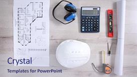  Presentation with project - PPT layouts with project drawings and white helmet background and a sky blue colored foreground