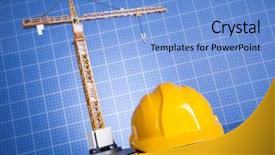  Presentation with construction cranes - Presentation design featuring project drawings building and cranes background and a light blue colored foreground