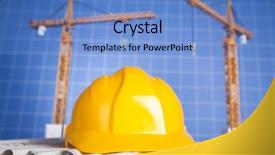  Presentation with construction cranes - Slide set with project drawings building and cranes background and a teal colored foreground