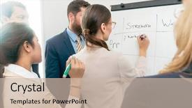  Presentation with board meeting - Audience pleasing presentation theme consisting of project during board of directors backdrop and a soft green colored foreground