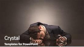  Presentation with dysfunctional workplace - Slide deck featuring project end study - young businessman fell asleep background and a  colored foreground