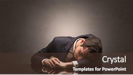  Presentation with workplace - Slides having project end study - young businessman fell asleep background and a  colored foreground