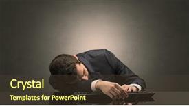  Presentation with workplace - Slides consisting of project end study - young businessman fell asleep background and a  colored foreground