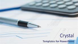  Presentation with financing - Theme featuring project financing - calculator pen and financial documents background and a  colored foreground