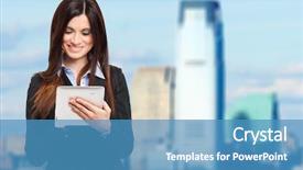  Presentation with urban - Cool new presentation with project financing - young woman using her tablet backdrop and a teal colored foreground