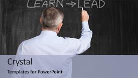  Presentation with motivational - Slide set with project lead - smiling man writing a motivational background and a  colored foreground