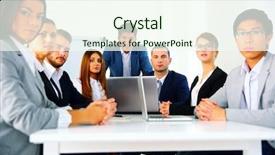  Presentation with meeting table - Colorful PPT layouts enhanced with project management business - businesspeople sitting at the table backdrop and a  colored foreground