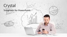  Presentation with business intelligence white robotic arm - Presentation theme with project management concept - business man sitting at white background and a white colored foreground