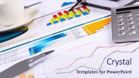  Presentation with financial - Amazing presentation design having project management concept - financial paper charts and graphs backdrop and a  colored foreground