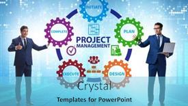  Presentation with project management - Audience pleasing slide set consisting of project-management-concept-in-stages backdrop and a light blue colored foreground