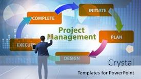  Presentation with project management - PPT theme having project-management-concept-in-stages background and a light blue colored foreground