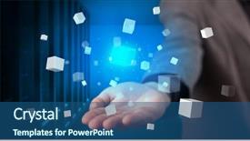  Presentation with server room - PPT theme having project controll management - person holding hologram projection displaying background and a  colored foreground