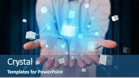  Presentation with server room - Beautiful PPT layouts featuring project controll management - person holding hologram projection displaying backdrop and a ocean colored foreground