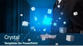  Presentation with server room - Amazing presentation design having project controll management - person holding hologram projection displaying backdrop and a ocean colored foreground