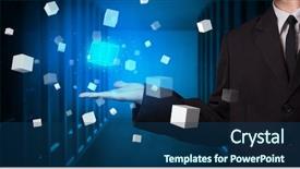  Presentation with older person holding pills - Slide set enhanced with project control - person holding hologram projection displaying background and a ocean colored foreground