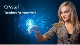  Presentation with displaying - Slide set enhanced with project controll management - woman touching hologram projection displaying background and a  colored foreground