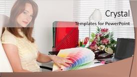  Presentation with interior designer - Colorful presentation theme enhanced with young female designer of interior backdrop and a  colored foreground