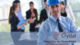  Presentation with building plans - Colorful presentation design enhanced with project management teamwork - business people group on meeting backdrop and a  colored foreground