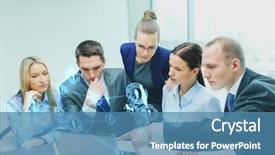  Presentation with team discussion - Colorful theme enhanced with project management teamwork - business technology communication connection backdrop and a teal colored foreground