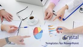  Presentation with board meeting - PPT theme with project management teamwork - group of young business people background and a sky blue colored foreground