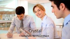  Presentation with project management - Presentation design with project management teamwork - smiling businesswoman attending meeting background and a coral colored foreground