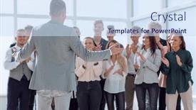  Presentation with project manager - Slide set with project-manager-and-a-group background and a sky blue colored foreground