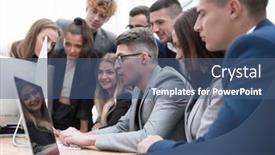  Presentation with project manager - Presentation featuring project-manager-and-business-team background and a ocean colored foreground