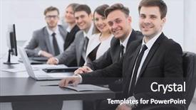  Presentation with project manager - Slides with project manager and professional business background and a dark gray colored foreground