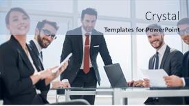  Presentation with project manager meeting - PPT theme enhanced with project manager at a working meeting with the business team background and a light blue colored foreground