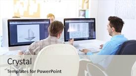  Presentation with project - Slides with project monitor - stylish engineers office background and a sky blue colored foreground