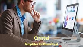  Presentation with eyeglasses - Audience pleasing slide deck consisting of project monitor - young pensive businessman in eyeglasses backdrop and a tawny brown colored foreground