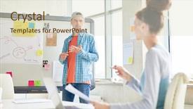  Presentation with marketing strategy - PPT theme with project offer - content confident young hipster employee background and a  colored foreground