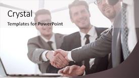  Presentation with hand shake law office - PPT theme enhanced with project offer - employees shaking hands sitting background and a light gray colored foreground