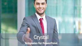  Presentation with urban - Presentation design featuring project offer - handsome businessman offering handshake background and a  colored foreground