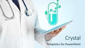  Presentation with alternative medicine - Colorful theme enhanced with project pharamaceutical - doctor hand holding tablet backdrop and a sky blue colored foreground