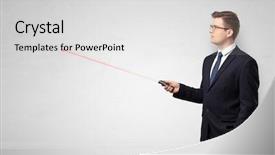  Presentation with pointer - Presentation theme having project pharamaceutical - young businessman with laser pointer background and a light gray colored foreground