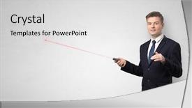  Presentation with pointer - Slide set featuring project pharamaceutical - young businessman with laser pointer background and a light gray colored foreground