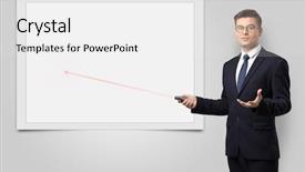  Presentation with pointer - Colorful presentation theme enhanced with project pharamaceutical - young businessman with laser pointer backdrop and a  colored foreground