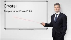  Presentation with pointer - Slide set with project pharamaceutical - young businessman with laser pointer background and a white colored foreground