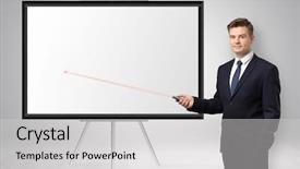  Presentation with pointer - Audience pleasing slide set consisting of project pharamaceutical - young businessman with laser pointer backdrop and a light gray colored foreground